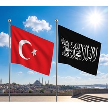 Siyah Kelime-i Tevhid Bayrağı Ve Alpaka Kumaş Türk Bayrağı 2'li Set 70x105cm Diğer
