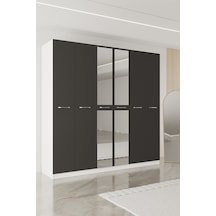 Aeka Ae-2191 Hisar Aynalı 6 Kapaklı Çok Bölmeli Askılı Ve Raflı Geniş Hacimli Gardırop 210x210 Cm Beyaz - Antrasit