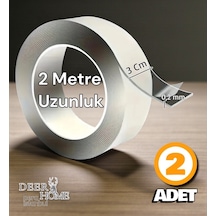 2 Adet Çift Taraflı Şeffaf 2 Mt Bant Ultra Özel Süper Güçlü Yüksek Mukavemetli Nano Teknolojili