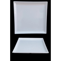 12 Adet Büyük Kare Melamin Tabak Ana Yemek & Kahvaltı Sunum Tabağı 25x25cm Beyaz