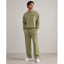 Stormwear Erkek Oversize Bisiklet Yaka Sweatshirt Bol Paça Eşofman Takımı - Yumuşak Doku Wide Leg İkili Takım Açık Haki