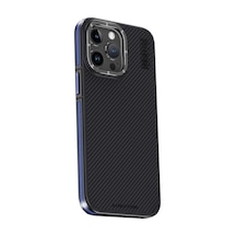 Mey İthalat Apple Uyumlu iPhone 15 Pro Kılıf Aramid 600d Kevlar Karbon Fiber Magsafe Kapak - Lacivert