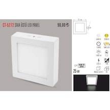 Cata Ct-5272 24 Watt Sıva Üst Led Armatür Kare Beyaz Işık N11.179