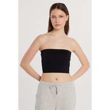Tudors Kadın Slim Fit Dar Kesim Straplez Dikişsiz Siyah Crop Atlet-33847 SIYAH