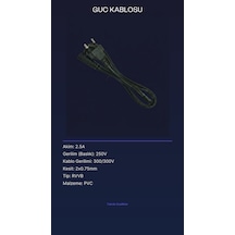 2 Pinli Güç Kablosu 1.5m 2.5a 250v - 2x0.75mm Teyp, Tv Ve Konsol Besleme Kablosu 1,5m