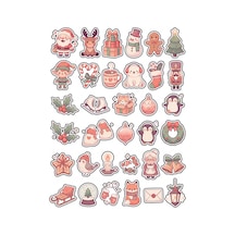 30 Adet Pastel Yılbaşı Sticker Seti - Laptop Defter Ajanda İçin Çok Renkli