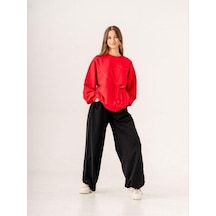Kız Çocuk Ekstrafor Kalp Detaylı Tasarım Sweatshirt-14225 Kırmızı