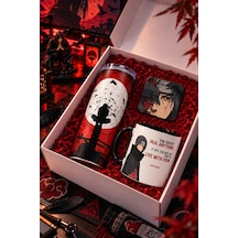 Anime Severlere Özel Naruto Itachi Desenli Hediye Seti Itachi Termos, Itachi Kupa, Itachi Bardak Altlığı