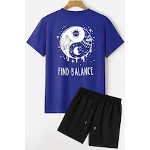 Uyguntarz Ying Yang Şort T-shirt Eşofman Takımı Mavi