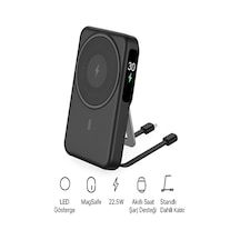 10000mah 22.5w Type-c Lightning Kablolu/kablosuz Standlı Telefon/saat Şarj Lcd Magsafe Powerbank Black