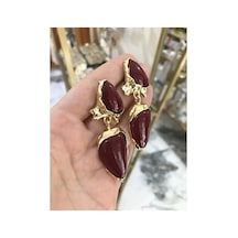 Bordo Gold Detaylı Küpe