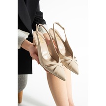 Dabab Shoes Sıeny Kadın Bej 6 Cm Topuklu Arkası Açık Tokalı Sivri Burun Rugan Ayakkabı