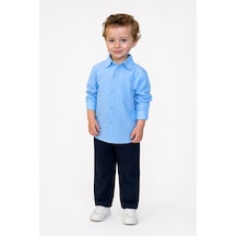 Noble Kids Erkek Çocuk Keten Gömlek Ve Gabardin Pantolon Takım Mavi