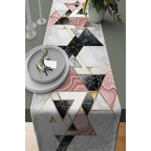 Pembe Geometrik Desenli Premium Masa Örtüsü Runner Rnr092n11