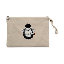 Pro Drinking Monkey Cartoon Krem Clutch Cüzdan / El Çantası Krem