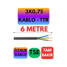 Öznur 3x0,75 Ttr Kablo Siyah Metre Seçenekli - 6 Metre