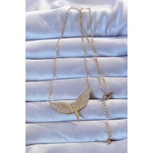 Forwhat Zarif Kadın İçin Golden Çelik Zirkonlu Mikail Kolye Metalik