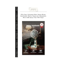 Ofis Fanı Çalışma Alanı Hava Akımı Vantilatör Retro Tasarımlı Masaüstü Mini Usb Şarjlı Fan F49 Yeşil