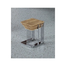 Tekerlekli Gümüş Ayaklı 4 Lü Zigon Sehpa Takımı, Yan Sehpa, Çay Sehpası Servis Sehpası - Kahverengi Kahverengi