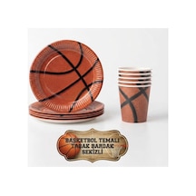 Basketbol Temalı 8'li Karton Tabak Ve 8'li Karton Bardak Seti - Basketbolcu Doğum Günü Parti Seti Turuncu Tüm Yaşlar