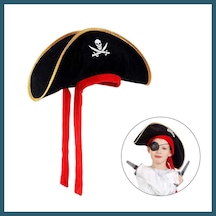 Bezos Çocuk Boy Kadife Jack Sparrow Denizci Kaptan Jack Korsan Şapkası 45x16 Cm Ob