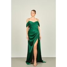 Saygın Kadın İp Askılı Uzun Abiye Elbise 0992449 Zümrüt Zümrüt Yeşili