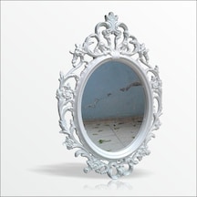 50X70Cm Oymalı Rustik Beyaz Çerçeveli Antik Duvar Boy Aynası Beyaz