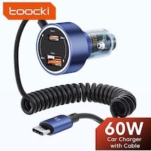 Toocki 60w Yaylı Şarj Kablolu 3 Girişli Type-c Ve Usb Hızlı