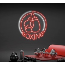 Boxıng Yazılı Ve Boks Eldiveni Figürlü Neon Tabela Kırmızı