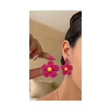 Hasır Jüt İp İşlemeli Çiçek Küpe Kararmaz Hediye Kutulu Kadın Küpe Pembe - 885631678 Pembe