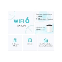 Deco X55 1-pack, Ax3000 Mbps, Yapay Zeka Desteği, Gigabit Portları, 150 Cihaza Kadar Bağlanılabilirlik, 230 M²'ye Kadar Kapsama, Mobil Uygulama İle Kolay Kurulum, Wi-fi 6 Mesh Sistemi