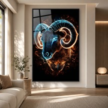 Neon Hatlı Koç Başı Siyah Çerçeveli Cam Tablo