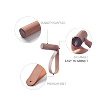 Ahşap Duvar Kancaları, 3'lü Paket Pu Deri Duvar Kayışlı Ceviz Ahşap Askı, Mont, Şapka, Çanta Ve Havlu Asmak İçin Zararsız Yapışkanlı Duvar Askısı