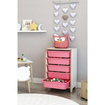 5 Sepetli Çok Amaçlı Oyuncak Dolabı Mdf Pembe Pembe