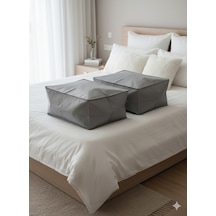 2'li Gri Büyük Baza Altı & Çekyat Tipi Tela Hurç 65x45x22 Cm Fermuarlı Saklama Ve Düzenleme Hurcu Gri