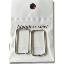 Uzun Dikdörtgen Klipsli Çelik Küpe Gri