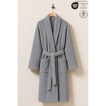 Gri Çizgili Bornoz %100 Sertifikalı Pamuk Şal Yaka Unisex Banyo Bornoz / Sabahlık 340 Gr/m2