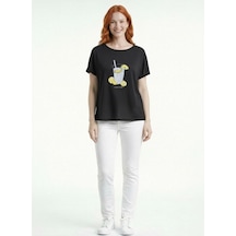 Neden Tekstil Kadın Siyah Limonata Baskılı Rahat Kesim T-shirt