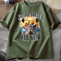 Flood Of Style Erkekler İçin Düz Spor T Shirt Dışında Capybara T Shirt Egzersiz Pamuk Kısa Kollu Tshirt Unis Yeşil