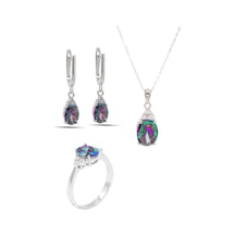 Midyat Nurtaş Gümüş 201021907 Mistik Topaz Taşlı 925 Ayar Gümüş Üçlü Set