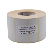 Lamine Termal Etiket 60mm X 30mm Ruloda 1500 Adet 40mm Kuka Çapında Direk Termal Transfer Etiketi 1