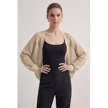 Neden Tekstil Premium Ajurlu İnce Triko Bolero Hırka - Koyu Bej