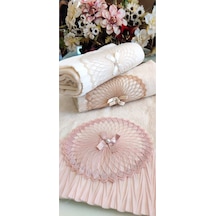 Annem 3.lü Set Çeyizlik 50x90 Cm. Kadife Doku Piliseli Dantelli El Ve Yüz Lüks Havlu Seti krem