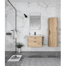 Orka Trio 65 Cm Mdf Çekmeceli Senza Asma Banyo Dolabı Takımı Ve Boy Dolabı Meşe