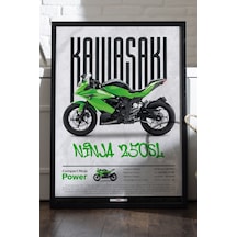 Kawasaki Ninja 250 Sl Siyah Ahşap Çerçeveli Poster, Dekoratif Motosiklet Duvar Tablosu