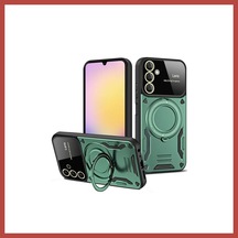 Bezos Samsung Galaxy A36 Kılıf Joy Lens Standlı Kapak - Koyu Yeşil Erdotıca