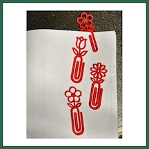 Bezos 3d Baskı Çiçek Figürlü Ataç Ve Kitap Ayracı - 8li Set - Kırmızı Bzs01