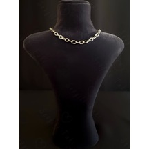 Choker Tasma Paperclip Kabartma Çelik Zincir Kolye Choker Serisi Silver