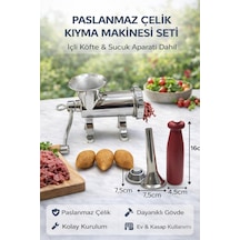 4'lü 12'lik Paslanmaz Çelik Kıyma Makinesi Full Set Kollu Tokmak, İçli Köfte, Sucuk Aparatı