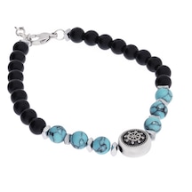 Erkek Mavi Renk Detay Çapa Ve Kuzey Yıldızı Model Siyah Boncuk Bileklik Siyah